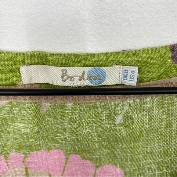 Boden Green Pink Purple Floral Linen Top size 4 - Picture 7 of 8